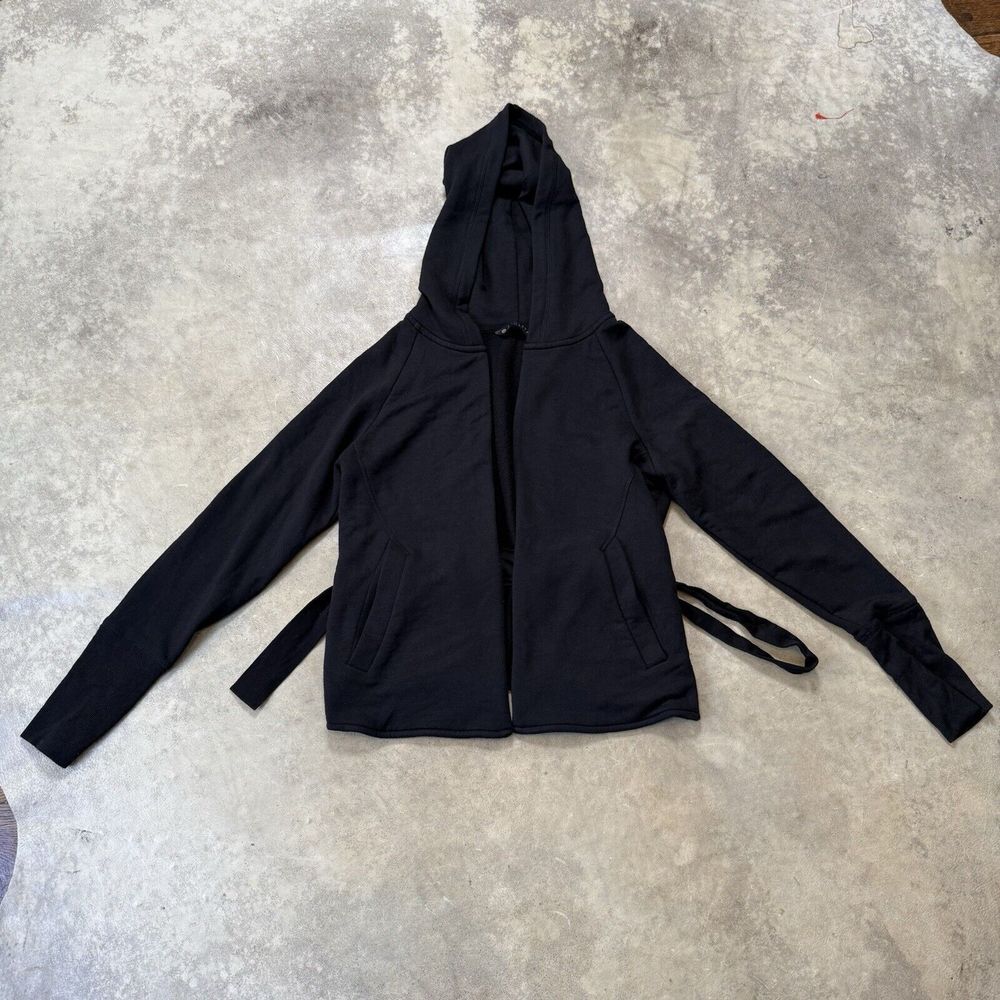 Athleta Open‎ Cardigan Womens Size XS Black Clarity Cinch Sweatshirt Hooded Top